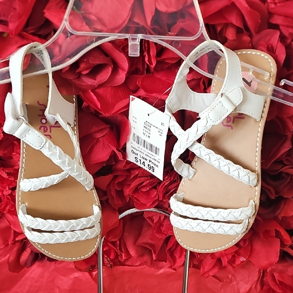Rachel Shoes NWT Girls White Braided Sandals Velcro Strap Size 12